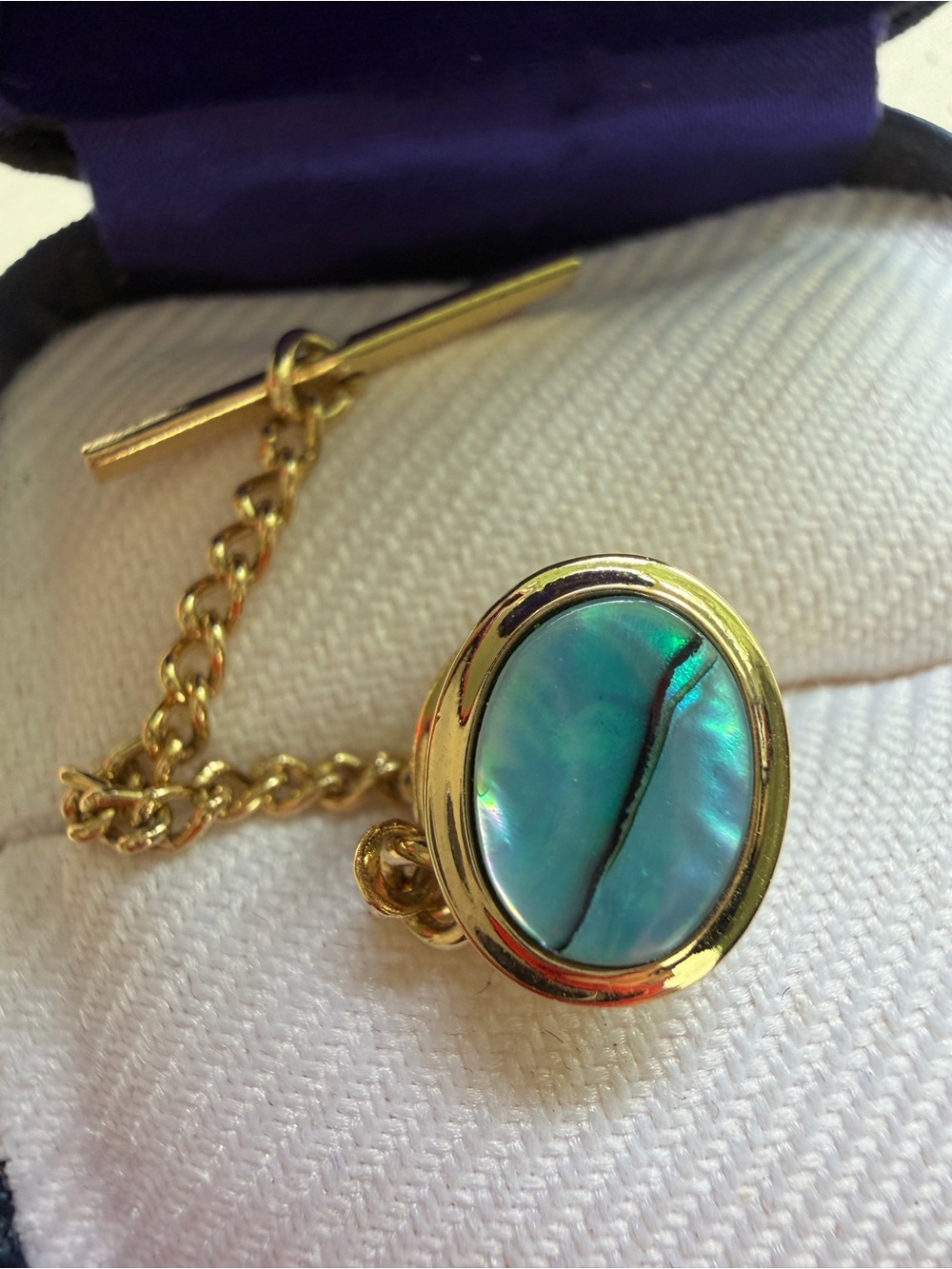 Vintage Ariki New Zealand Paua Shell Tie Pin Tac Turquoise Blue